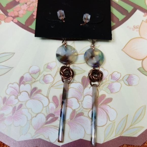 Copper Wire Dangle Pierced Earrings - Picture 2 of 2